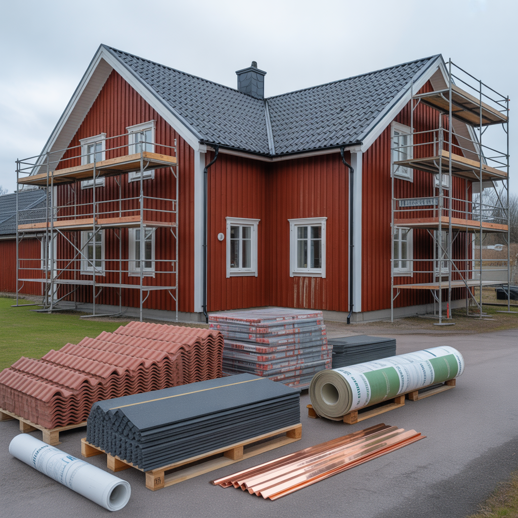 kostnad for takbyte 2025 materialpriser arbete och rot